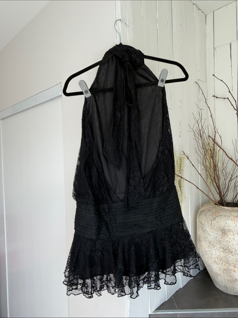 Black Lace Halter Mini Dress - Elegant Women's Dress - Picture 3 of 6
